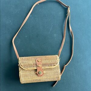Stylish Tan Woven Crossbody Bag
